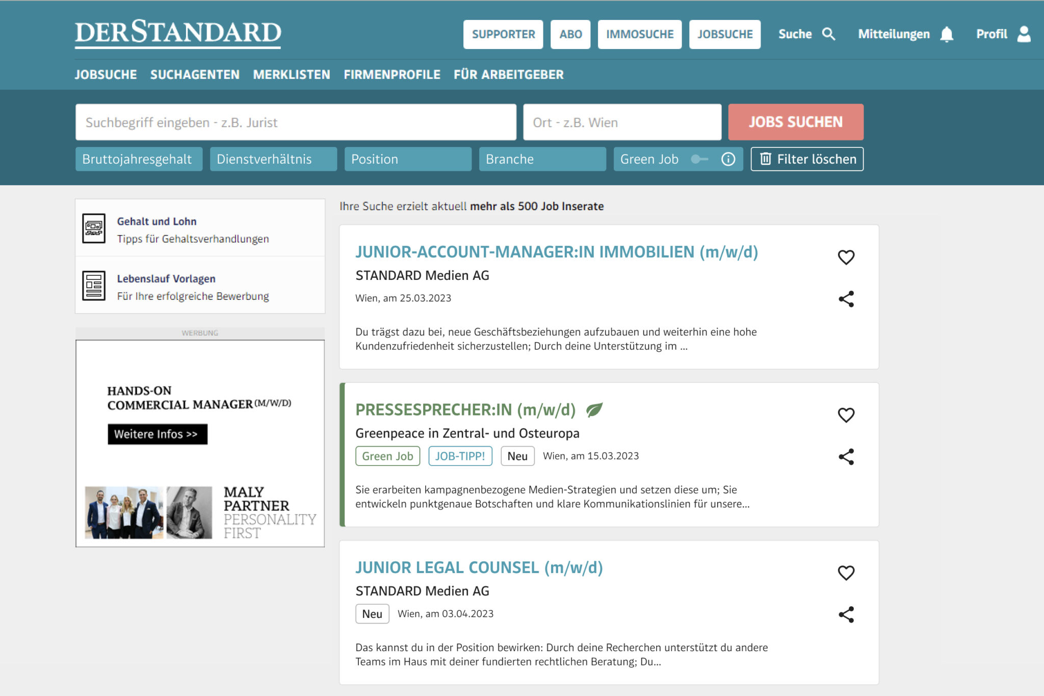 Stellenanzeigen auf jobs.derStandard.at - DER STANDARD Sales
